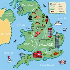Карта Англии. Клипарт.
