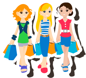 Девушки одеты в молодежную одежду с сумками.