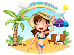 Девушка на пляже в купальнике.