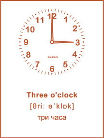 Карточка «Время на английском» Three o'clock - три часа. 