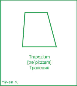 Карточка 9 на 10 см. Фигура «Трапеция» с транскрипцией и переводом на русский.