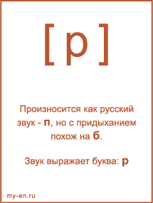 Знак транскрипции - p. Звук выражает буква: p