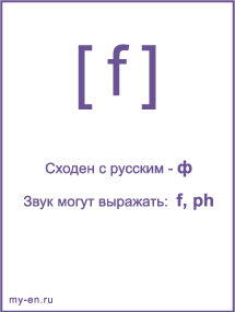 Знак транскрипции - f. Звук могут выражать: f, ph