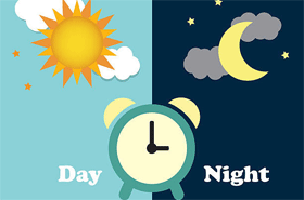 Части суток: ночь и день. Солнышко, луна и часы