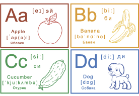 Карточки с буквами: Aa, Bb, Cc, Dd