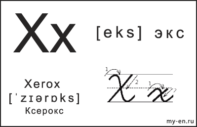 Карточка 14×9 см. Прописная, строчная и письменная буква - Xx