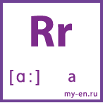 Карточка 5 на 5, буква Rr с транскрипцией и произношением