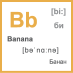 Карточка 5 на 5 см. Буква Bb, произношение и слово на эту букву