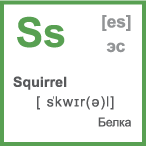 Карточка 5 на 5 см. Буква Ss, произношение и слово на эту букву