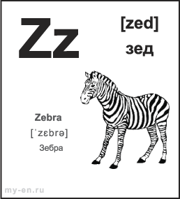 Чернобелая карточка 9 на 10 см. с буквой - Zz