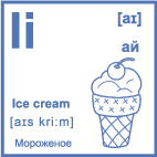 Карточка 5×5 см., с картинкой. Буква - Ii. Мороженое.