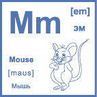 Карточка 5×5 см., с картинкой. Буква - Mm. Мышь.