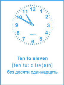 Карточка «Время на английском» Ten to eleven - без десяти одиннадцать. 