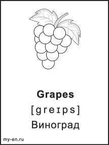 Черно-белая карточка. Grapes - Виноград.