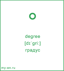 Карточка 9 на 10 см. Символ «degree» с транскрипцией и переводом на русский.