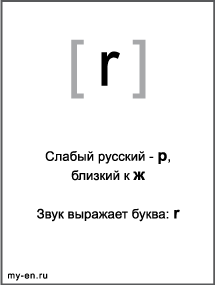 Черно-белый знак транскрипции - r. Звук выражает буква: r