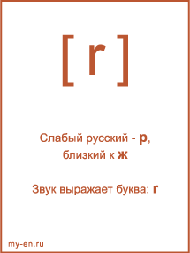 Знак транскрипции - r. Звук выражает буква: r