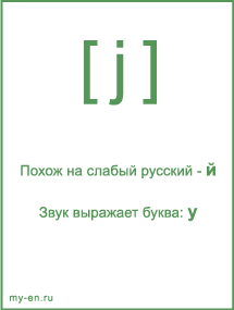 Знак транскрипции - j. Звук выражает буква: y