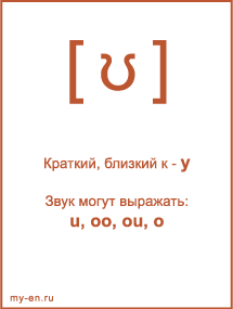 Знак транскрипции - ʊ. Звук могут выражать: u, oo, ou, o 
