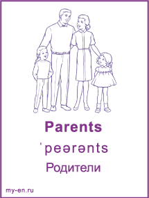 Карточка «Семья». Родители с сыном и дочкой.