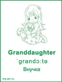 Карточка «Члены семьи». Внучка, девочка сидит на полу и держит на коленях щенка.