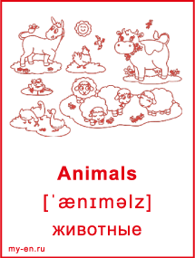 Карточка «Природа». Животные: ослик, курочка, корова, барашки и утки.