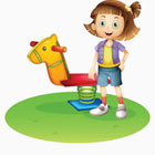 Девочка стоит возле прыгающей игрушки